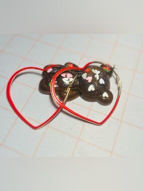 Red Heart Hoop Earrings